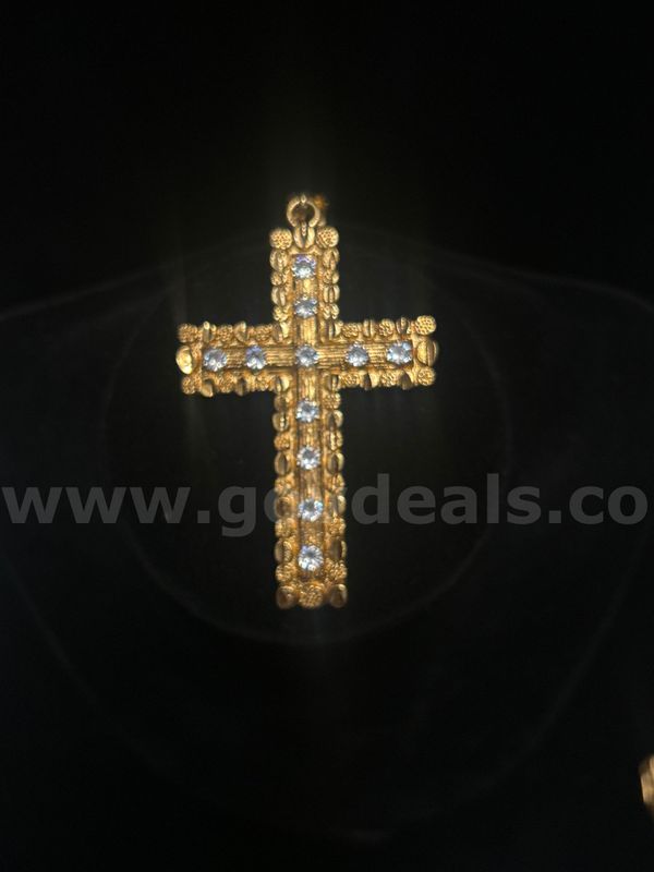 Large ,CZ Nugget Cross Pendant. 24K Real Gold Plated