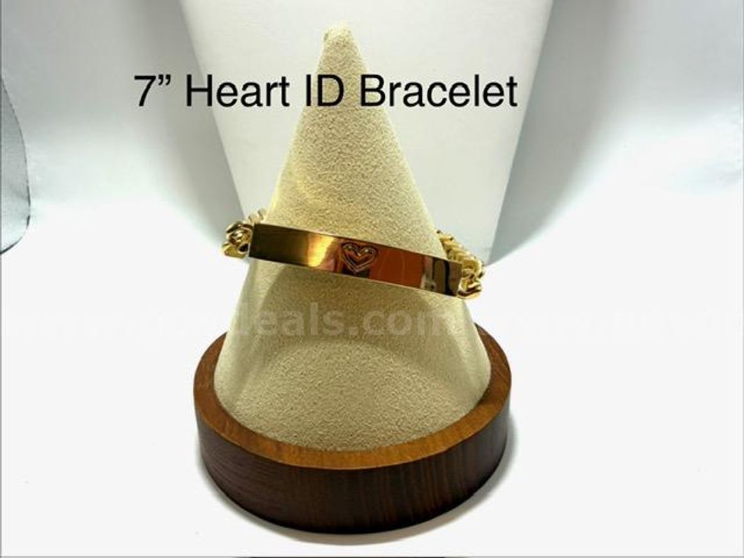 Gorgeous, 7 Inch, Real 24k Gold Filled, Curb Link ID Heart Bracelet