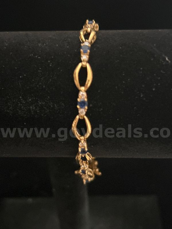 8 Inch, CZ Sapphire Birthstone Tennis Bracelet 24K Real Gold Plated.