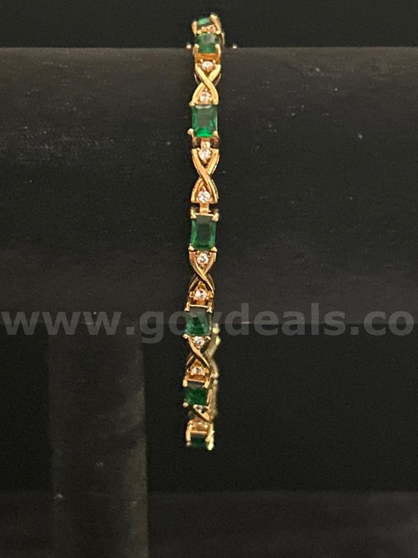 8 Inch, CZ Emerald, Birthstone Tennis Bracelet 24K Real Gold Plating