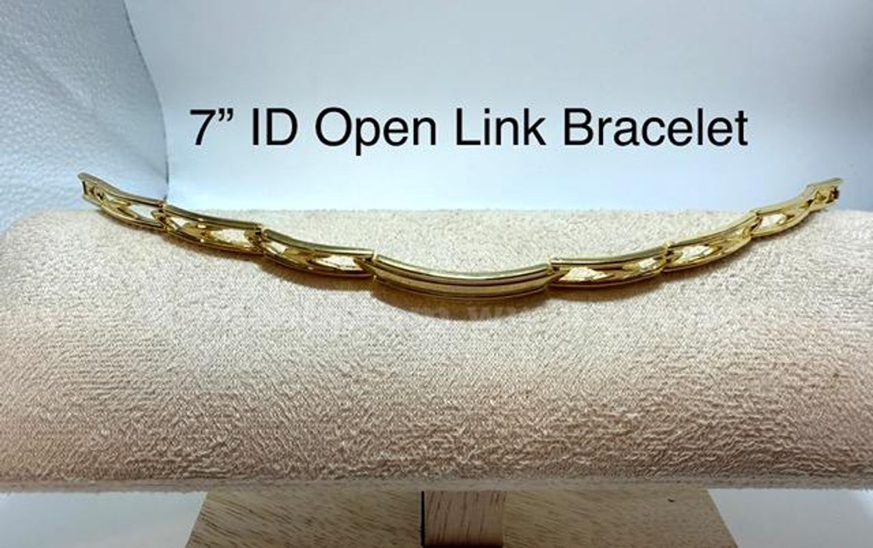 7 Inch Open Link ID Bracelet, 24k Real Gold Filled