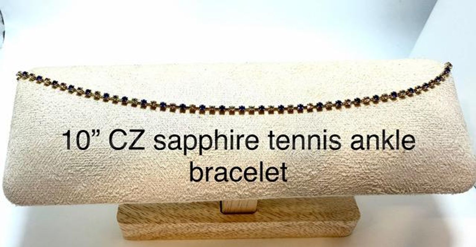 Gorgeous, 10 Inch, Real 24k Gold Filled, CZ Sapphire Tennis Ankle Bracelet