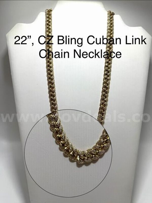 Gorgeous, Heavy, 22 inch, CZ Bling Bling Cuban Link Chain Necklace, 24k Real Gold Filled