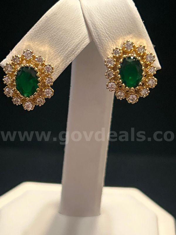 CZ Emerald Birthstone Earrings. 24K Real Gold Plated