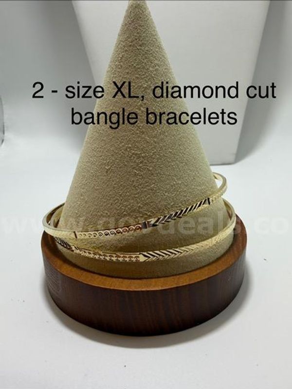 Set of (2), XL, Diamond Cut Bangle Bracelets, Real 24k Gold Filled