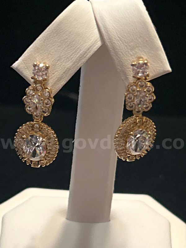 CZ Dangling Earrings, 24K Real Gold Filled.