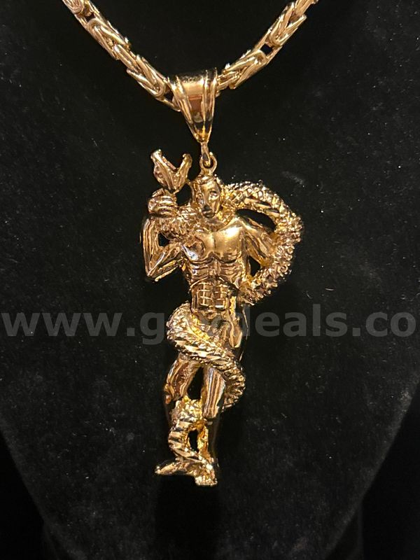 22", Byzantine Chain, W/ Serpent Warrior Pendant. 24K Real Gold Filled, FREE SHIPPING W/ Buy it Now