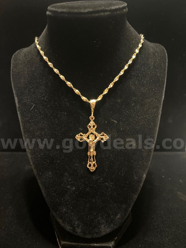 24k Gold, 20”, Whisper Necklace W/ Jesus Cross Pendant Read⬇️