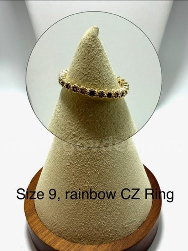 Beautiful, Ladies, Size 9, CZ Rainbow Wedding Band/Ring, Real 24k Gold Filled