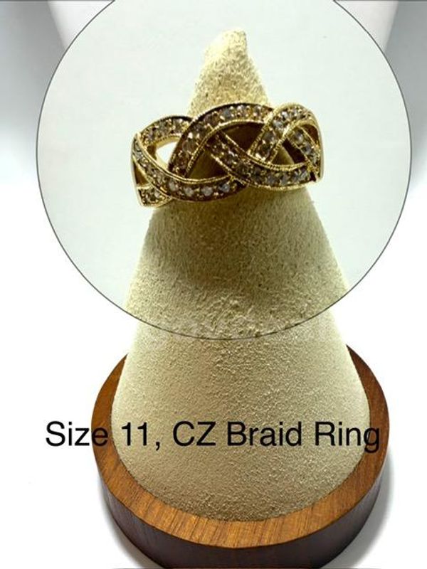 Gorgeous, Ladies, Real 24k Gold Filled, Size 11, Cubic Zirconia Braided Ring