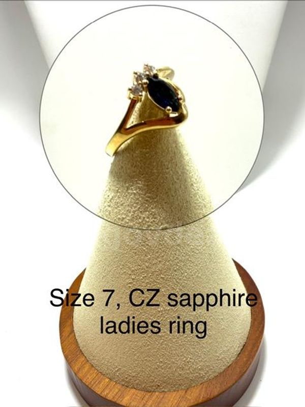 Beautiful, Ladies, Real 24k Gold Filled, Size 7, CZ Sapphire Ring