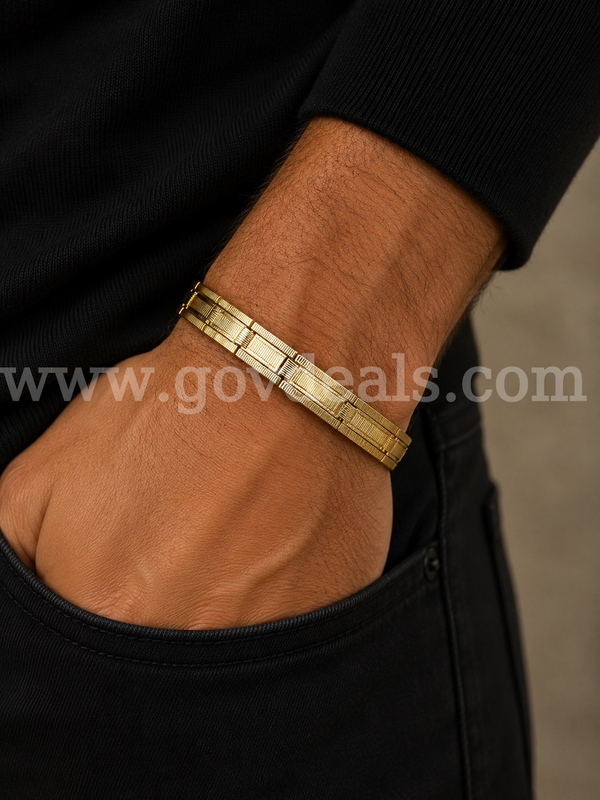 7 1/4 Inch Textured Brick Link Bracelet 24K Real Gold Filled.