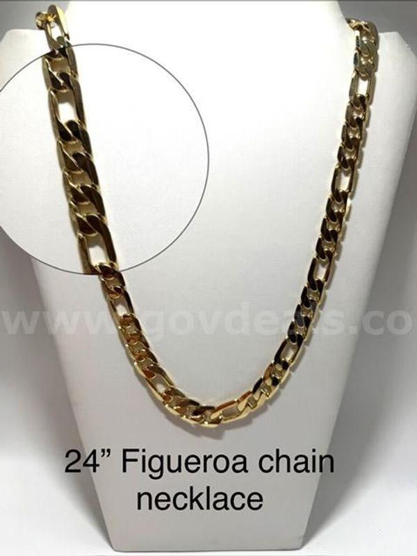 Beautiful, Heavy, 24 Inch, Italian Figaro Chain Necklace, Real 24k Gold Filled