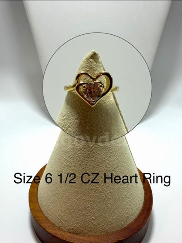 Beautiful, Ladies, Size 6 1/2, CZ Heart Ring, Real 24k Gold Filled