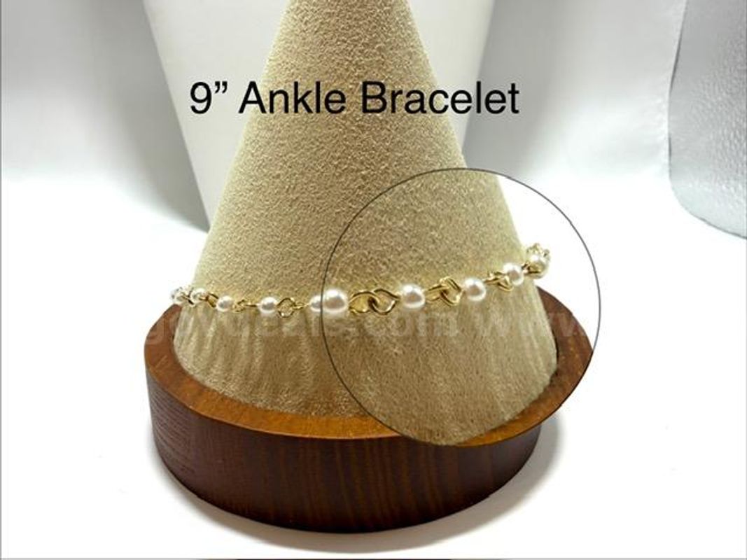 Beautiful, 9 Inch, CZ Pearl Ankle Bracelet, Real 24k Gold Filled