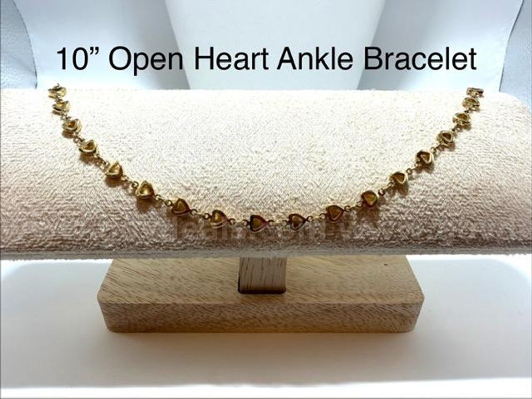 Beautiful, 10 Inch, Real 24k Gold Filled, Open Heart Link Ankle Bracelet