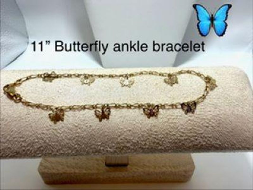 Gorgeous, Ladies, 11 Inch, Butterfly Ankle Bracelet, Real 24k Gold Filled