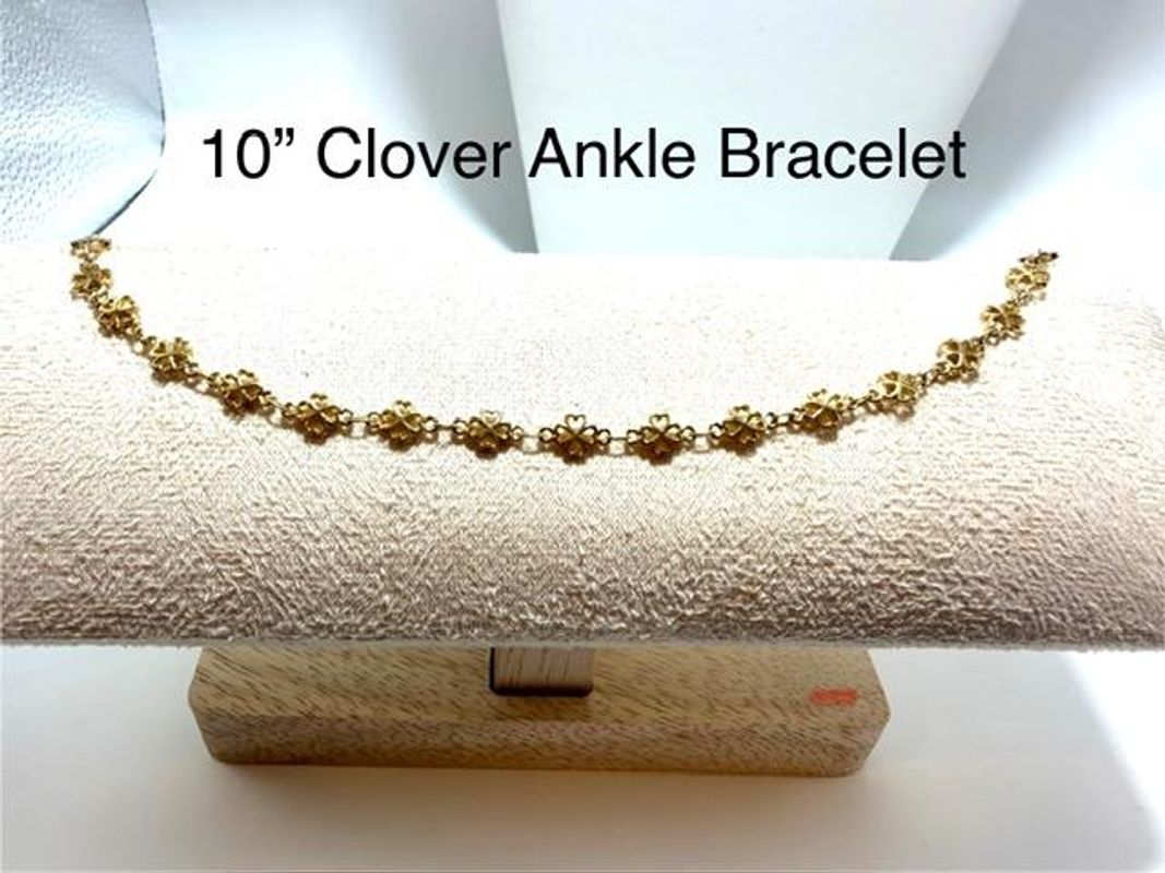 Beautiful, Ladies, 10 Inch, Clover Ankle Bracelet, 24k Real Gold Filled