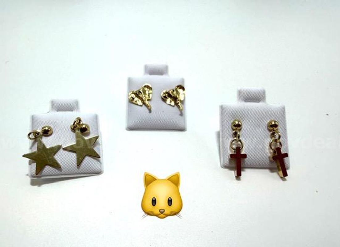 Cute, Set of (3) Kids, Stud Earrings, 24k Real Gold Filled