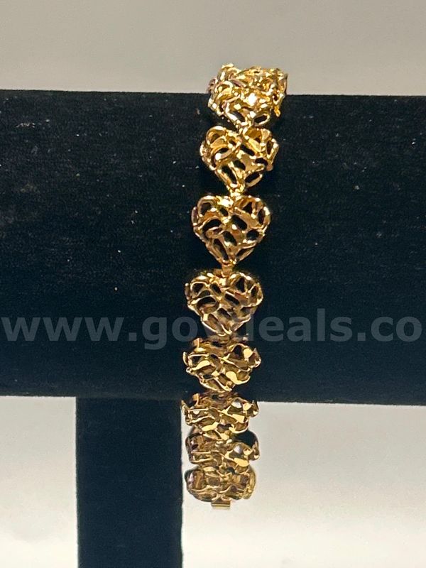 7.5 Inch, Filigree Heart Bracelet, 24K Real Gold Filled.