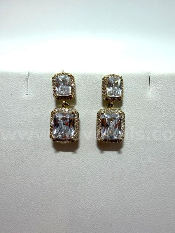 Gorgeous, Large, CZ Double Solitaire Hanging Bridal Earrings, Real 24k Gold Filled