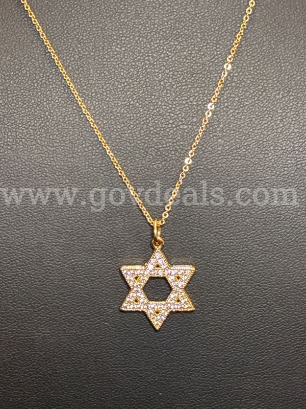 16”-18” Dainty Chain Necklace With CZ Star of David Pendant. 24k Gold Filled.