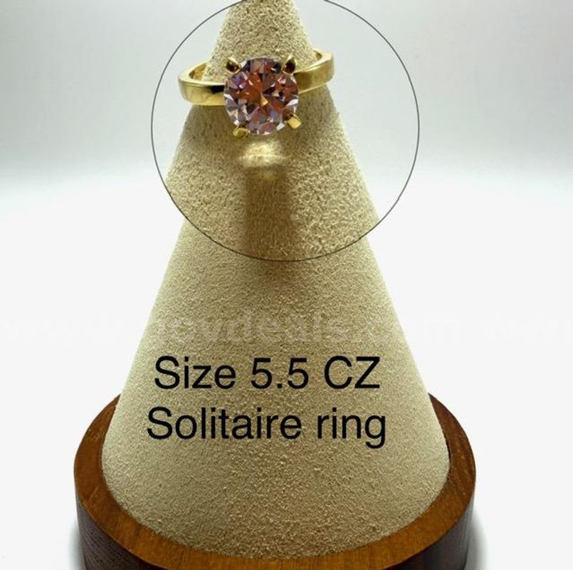 Gorgeous, Ladies, Size 5 1/2, CZ, Brilliant Solitaire Ring, Real 24k Gold Filled