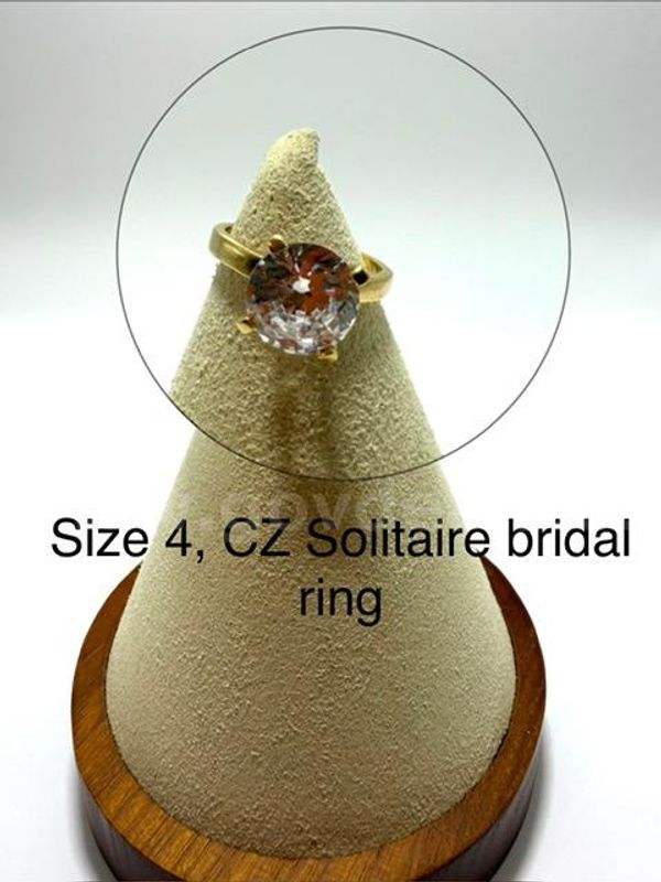 Gorgeous, Ladies, Size 4, CZ Brilliant Solitaire Bridal Ring, Real 24k Gold Filled