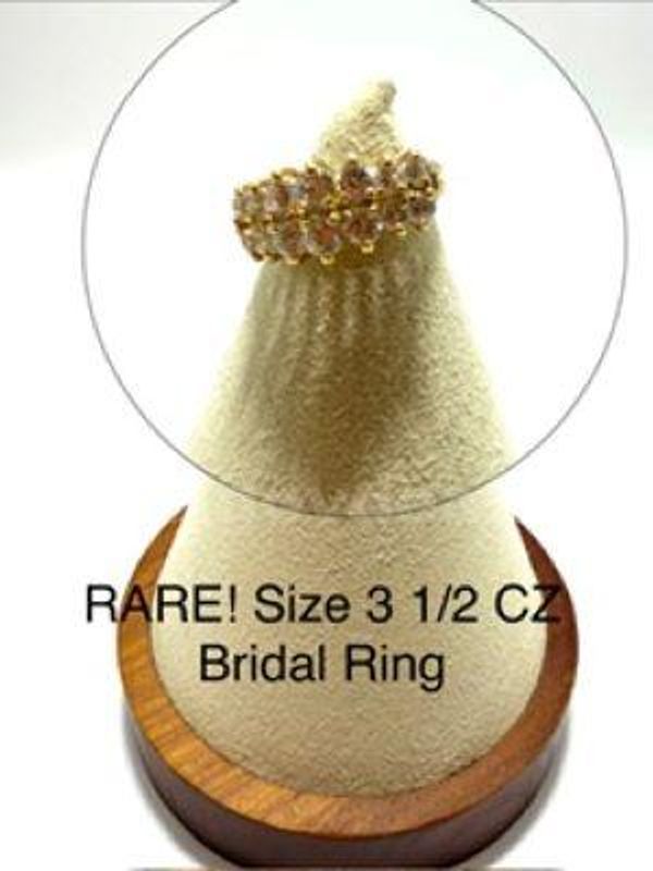 Rare, Ladies, Size 3 1/2, CZ Bridal Ring, 24k Real Gold Filled