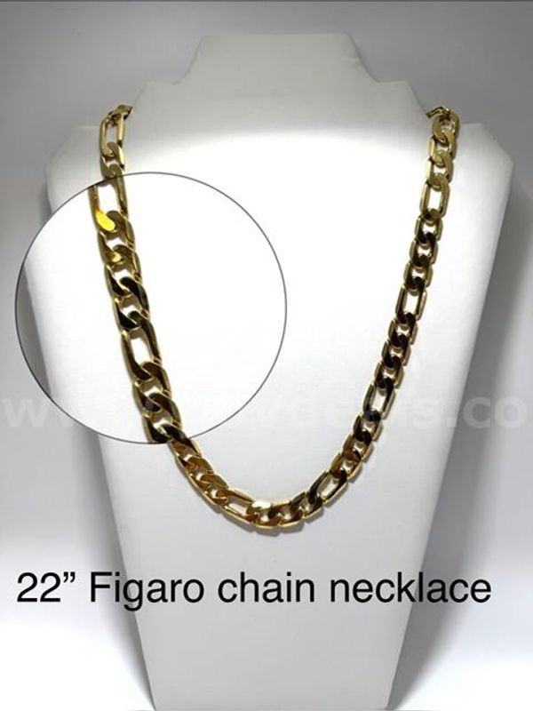 Gorgeous, 22 Inch, Real 24k Gold Filled, Heavy Italian Figaro Chain Necklace