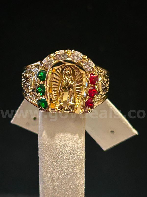 Size 13, Men’s, 24k Gold, Lady Guadalupe CZ Ring, 24K Real Gold Plated