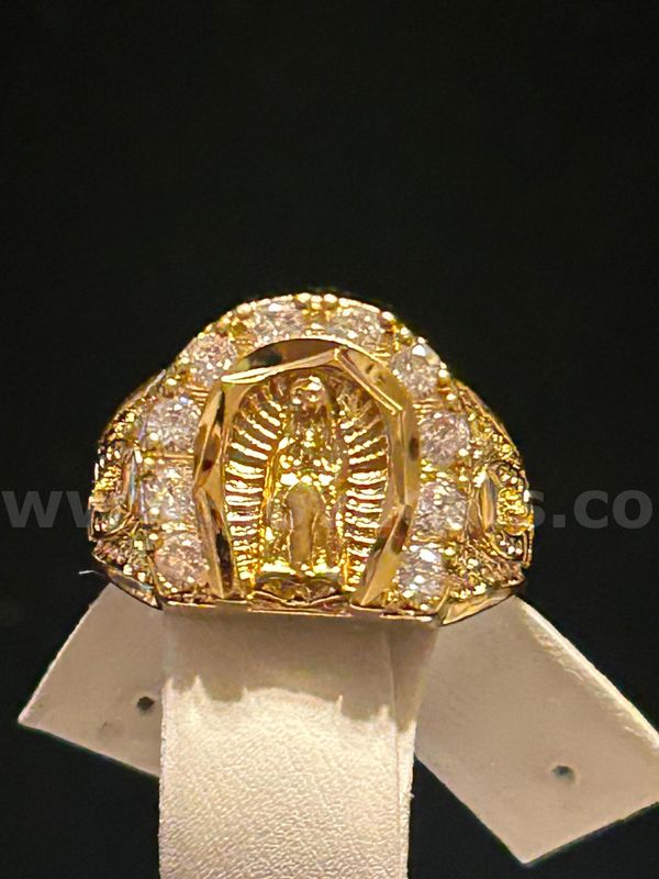 Size 10, Men’s, Lady Guadalupe CZ Ring, 24K Real Gold Plated