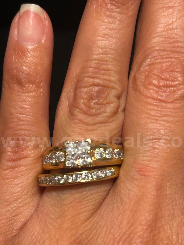 Size 7.5, Ladies, 2 Piece, Princess Cut, Wedding Ring, 24K Real Gold Plated