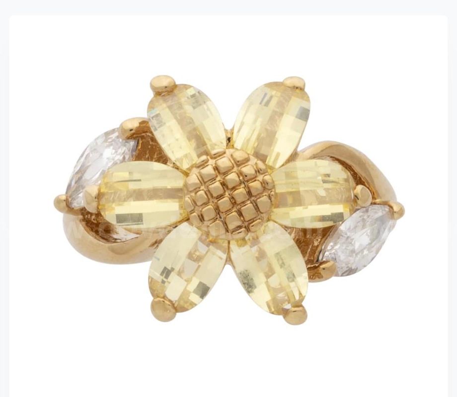 Size 5, Ladies, CZ Sunflower Ring, 24K Real Gold Plated