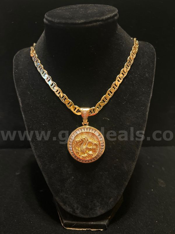 20” Italian Maritime Necklace, W/ CZ Dragon, 24k Real Gold Plated. FREE SHIPPING W/ BUY NOW