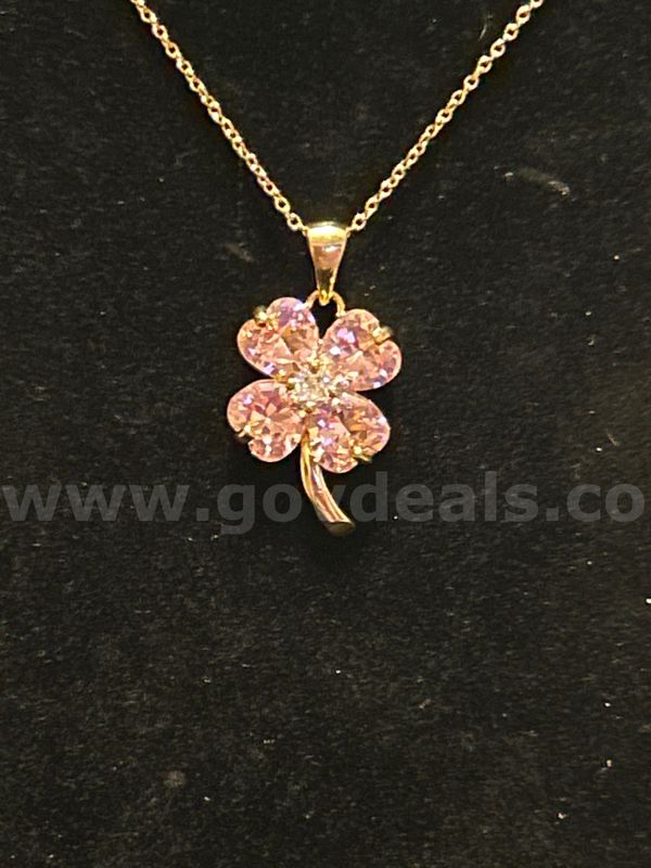 24 Inch, Chain Necklace W/ Alexandrite CZ 4- Pendant, 24K Real Gold Plated
