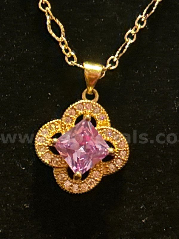 18 Inch, Small Link Necklace W/ Purple CZ Pendant. 24k Real Gold Filled.