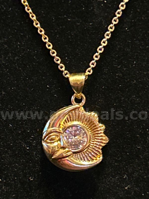 16”-18” Dainty Chain Necklace With CZ Sun Moon Pendant. 24k Gold.  Read⬇️