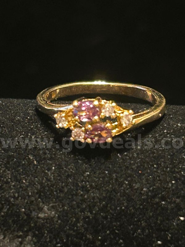 Gorgeous, Ladies, Size 6 3/4, CZ, Amethyst Ring. 24K Real Gold Plated