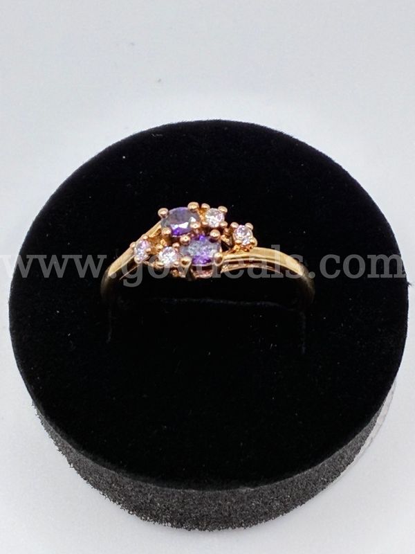 Size 9, CZ, February Birthstone Ring. 24K Real Gold Filled.