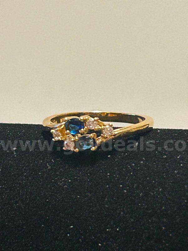 Size 7 3/4 Ladies, CZ, BS Sapphire Ring. 24k Real Gold Plated