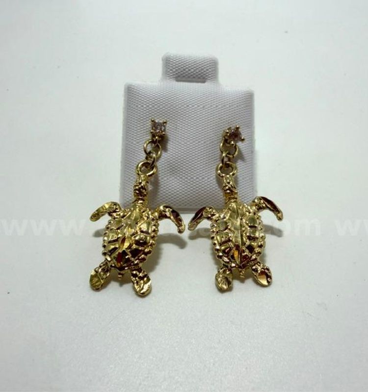 Beautiful, CZ, Diamond Cut Turtle Earrings, 24k Real Gold Filled