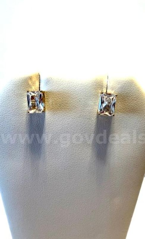 Gorgeous, Rectangle CZ Solitaire Earrings, 24k Real Gold Plated
