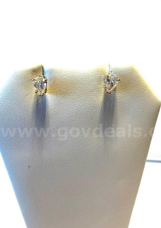 Gorgeous, CZ Pear-Shaped, Solitaire Earrings, 24k Real Gold Filled