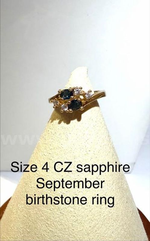 Gorgeous, Ladies, Size 4, CZ Sapphire, (September) Birthstone Ring, 24k Real Gold Filled