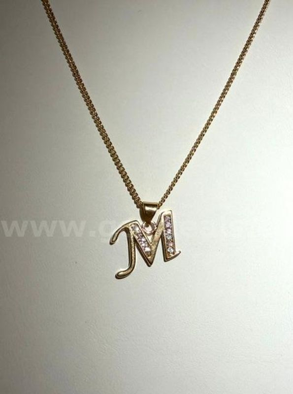 Beautiful, 22 Inch, Curb Link Chain Necklace, W/CZ “M” Initial Pendant, 24k Real Gold Filled