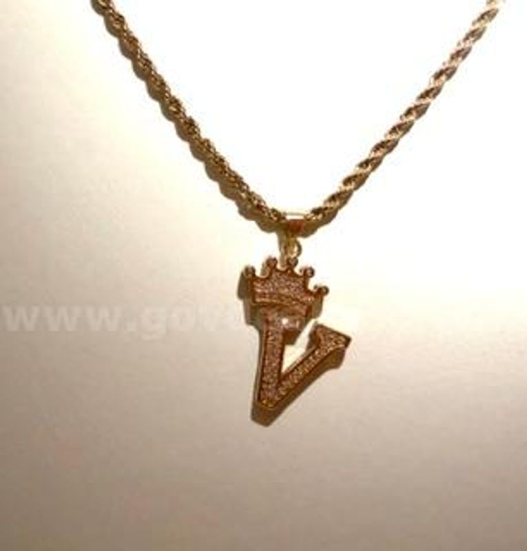 Beautiful, 2MM, 20 Inch, Rope Chain Necklace, W/CZ “V” Initial Pendant, 24k Real Gold Filled