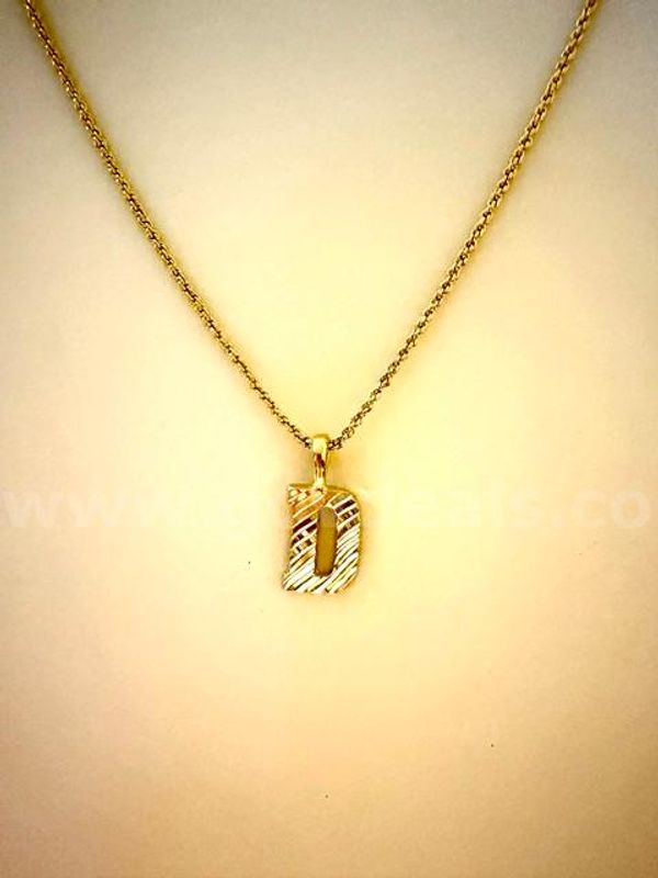 Gorgeous, 1MM, 22", Diamond Cut Rope Chain Necklace, W/Diamond Cut Initial "D" Pendant, 24k Real Gold Filled