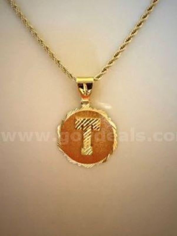 Gorgeous, 24", 4MM, Diamond Cut Rope Chain Necklace, W/"T" Medallion Initial Pendant, 24k Real Gold Filled