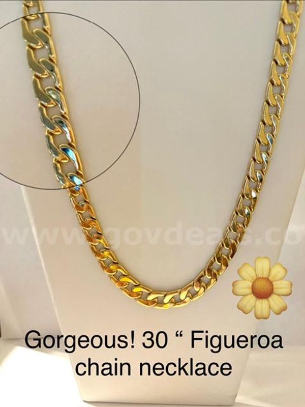Gorgeous, Heavy, 30 Inch, Figueroa Necklace, 24k Real Gold Filled
